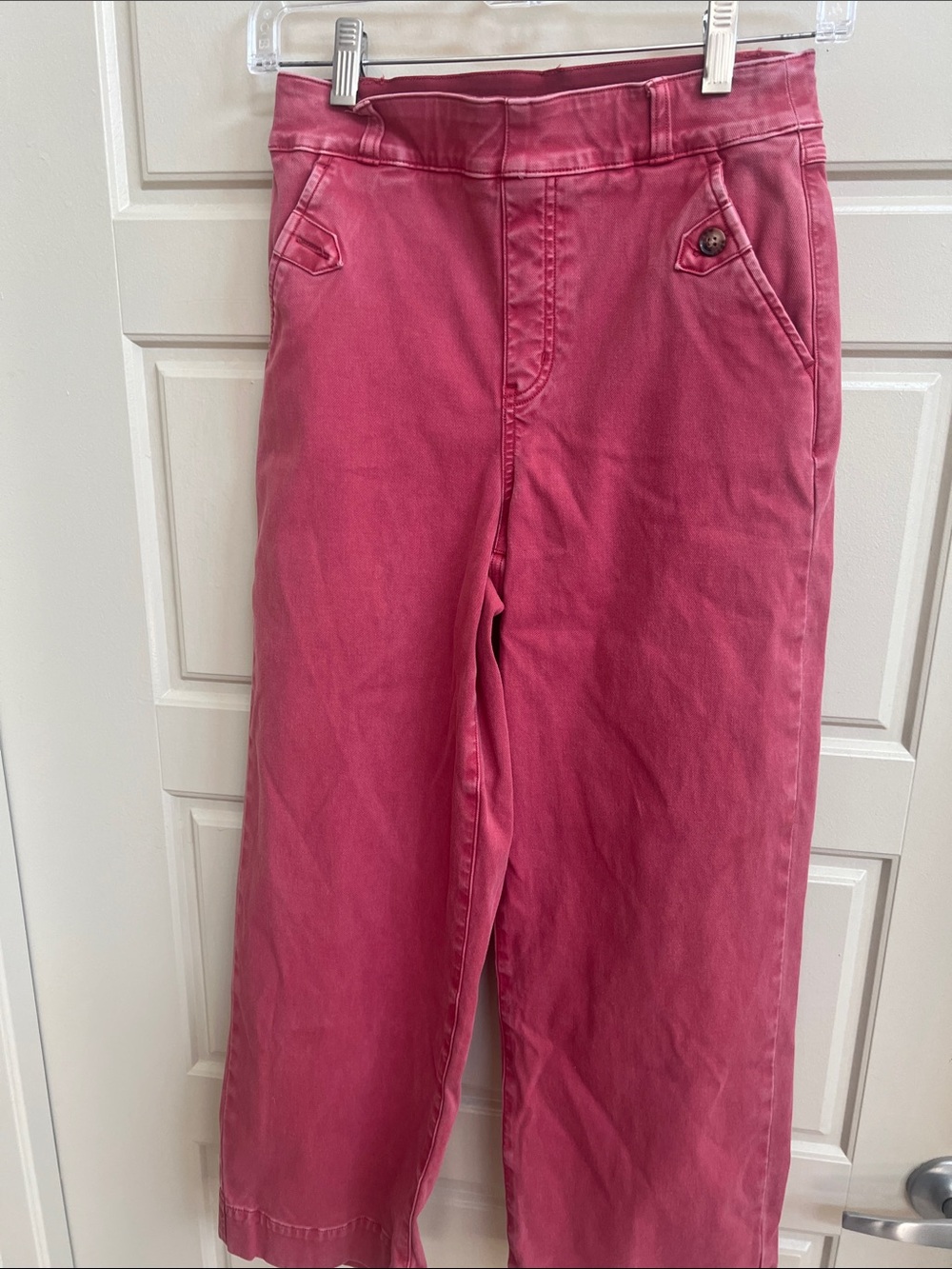 SPANX Wide Leg Cropped Pants S High Rise Stretch pink Twill Barbieore Coastal - Picture 2 of 5